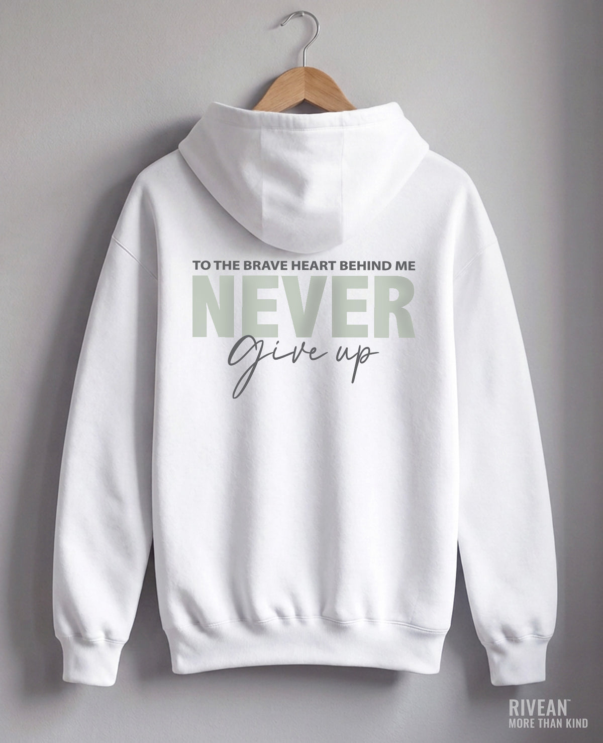 Unisex White Hoodie "NEVER Give Up"